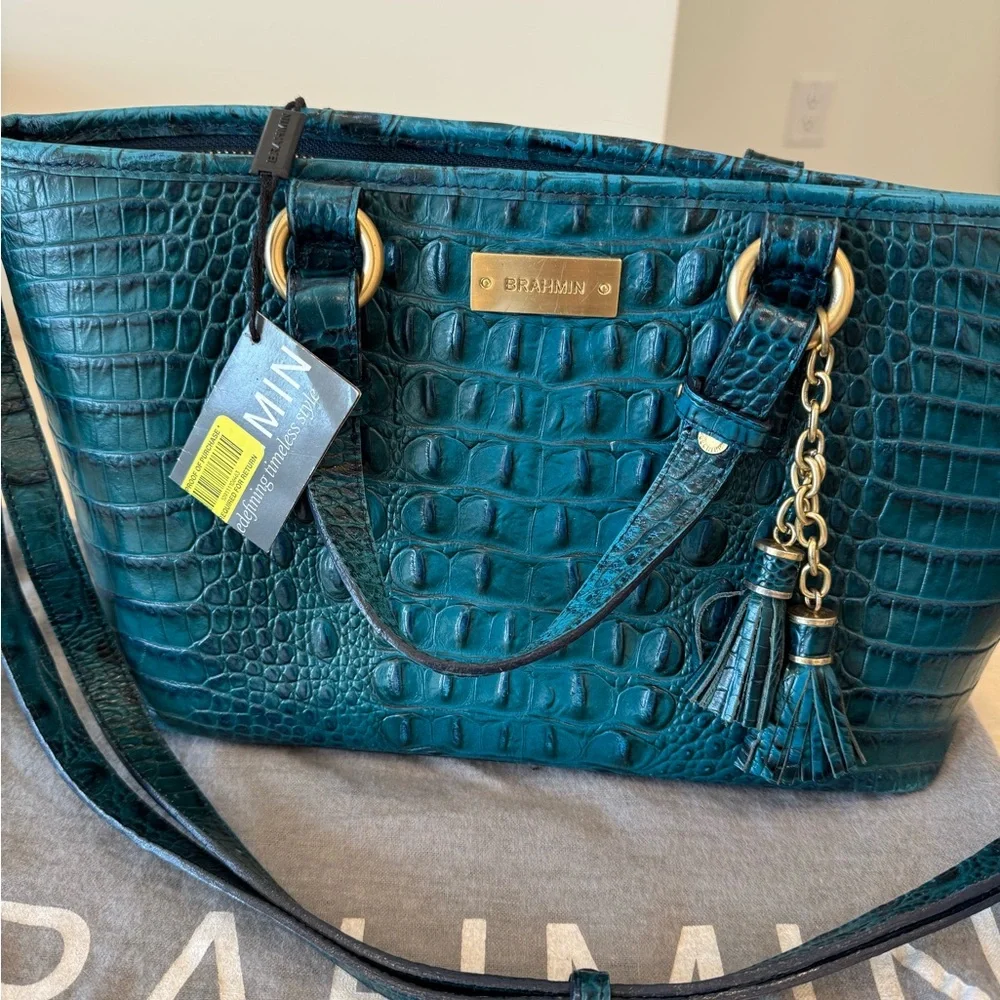 Brahmin Mini Asher in Azure Melbourne with Crocodile Embossed Leather - Picture 5 of 6
